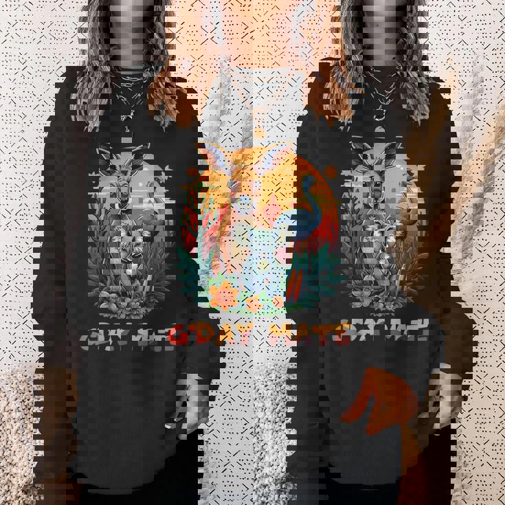 Australia G'day Mate And Aussie Animals Kangaroo Koala Emu スウェットシャツ 彼女への贈り物