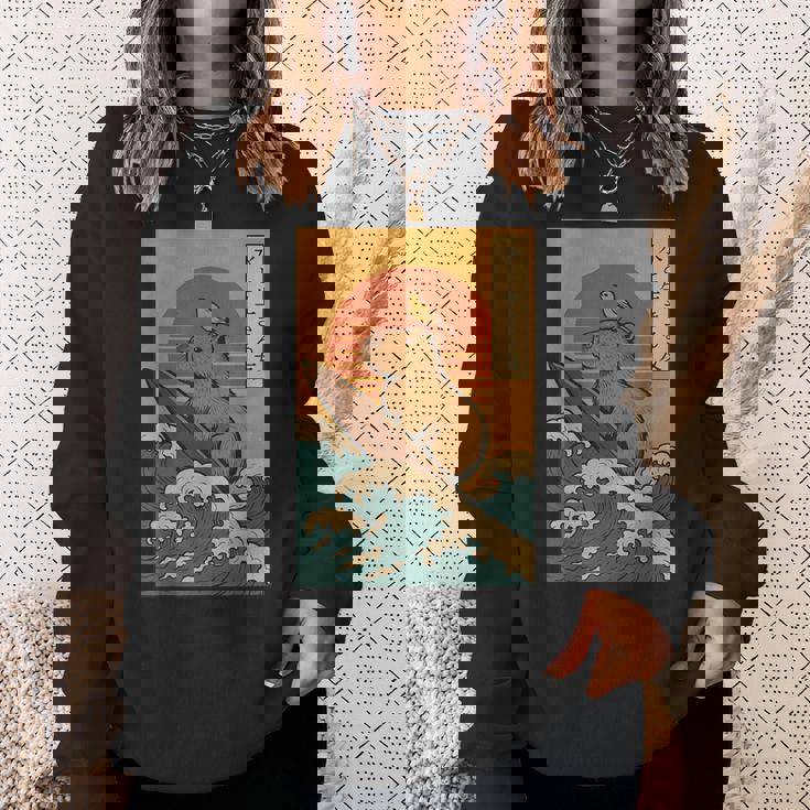 Capybara Surfing Japanese Sweatshirt Gifts for Her Capybara Surfing Japanese Sweatshirt Gifts for Her