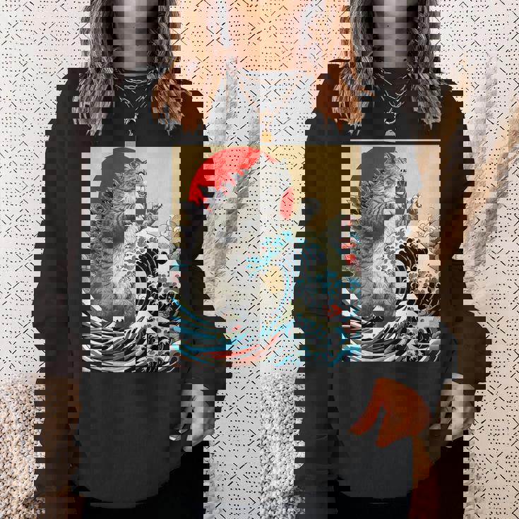 Catzilla 猫日本美術面白い猫 スウェットシャツ 彼女への贈り物