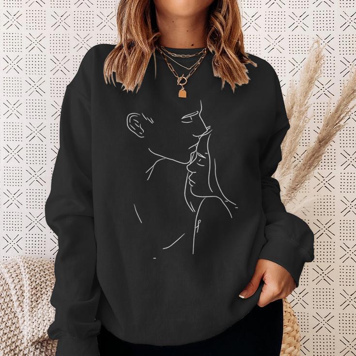 Dibujo Artístico Pareja Besándose Amor Look Pareja Camisa de entrenamiento Regalos para ella