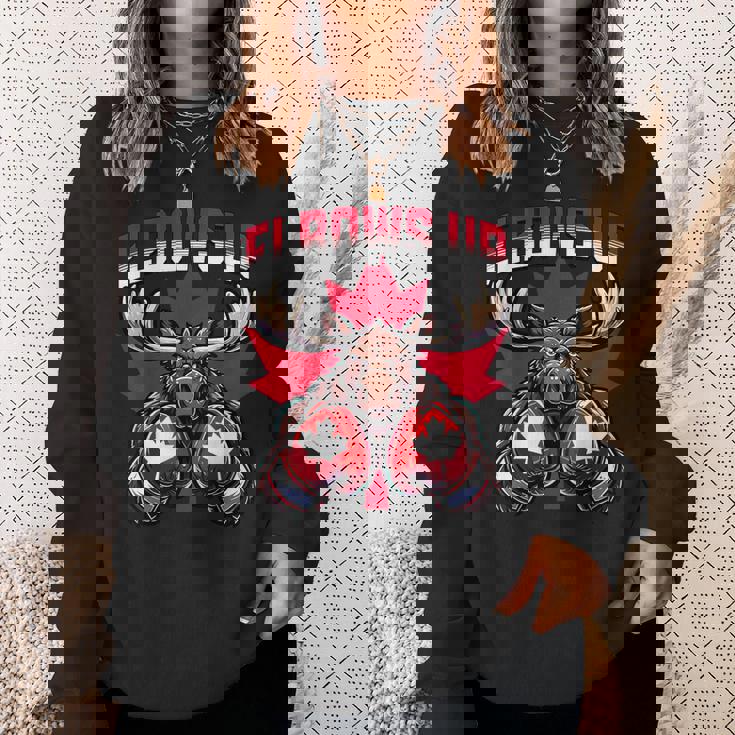 Elbows Up Canada ボクシング ムース メープルリーフ カナダの誇り スウェットシャツ 彼女への贈り物