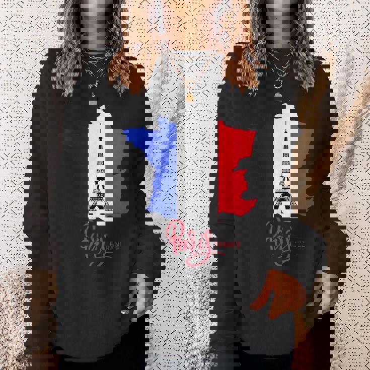 Enjoy Travel Paris France Flag & Eiffel Tower Graphic スウェットシャツ 彼女への贈り物