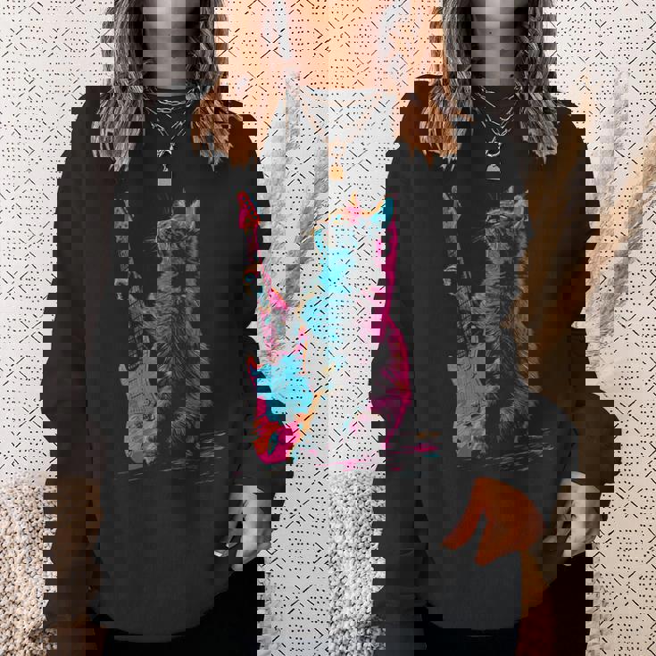 Feline Groove ロックギター 猫デザイン 音楽愛好家向け スウェットシャツ 彼女への贈り物