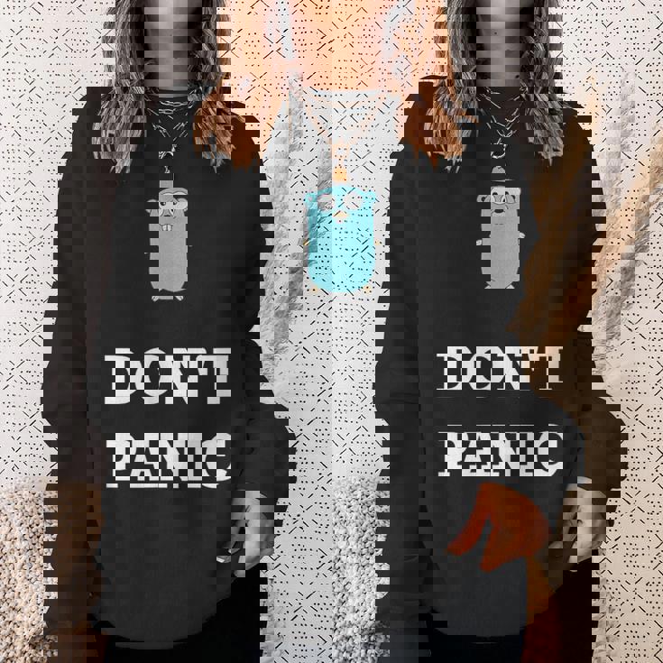 Golang Gopher プログラミング ユーモア Don't Panic Coding Developer スウェットシャツ 彼女への贈り物