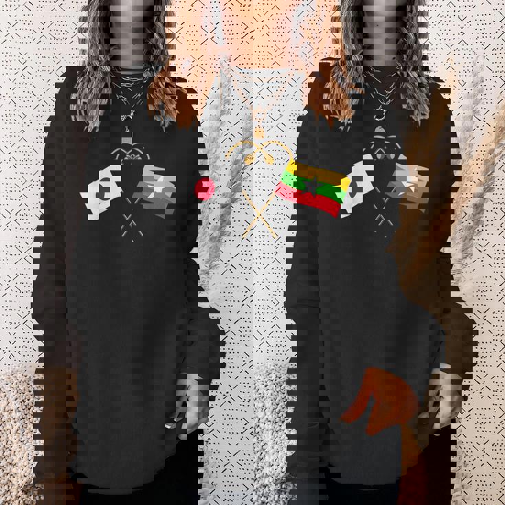 Japanese Flag Myanmar Flag ミャンマー遺産 ミャンマーのルーツ 日本の国旗 ミャンマーの国旗 スウェットシャツ 彼女への贈り物