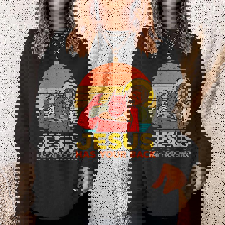 Jesus Has Your Back 柔術 レトロ クリスチャン スウェットシャツ 彼女への贈り物