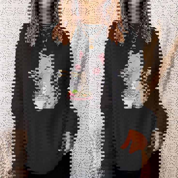 Kawaii Ramen Cat Neko Cute Anime Noodle Lover スウェットシャツ 彼女への贈り物