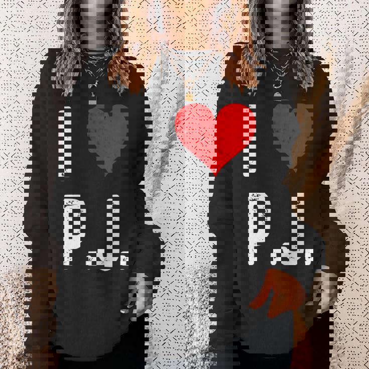 I Love Pj PJ ハート アンティーク調 長袖tシャツ スウェットシャツ 彼女への贈り物