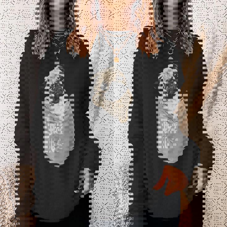 Love Pugs かっこいいポケットパグ ペット 犬 グラフィックデザイン スウェットシャツ 彼女への贈り物