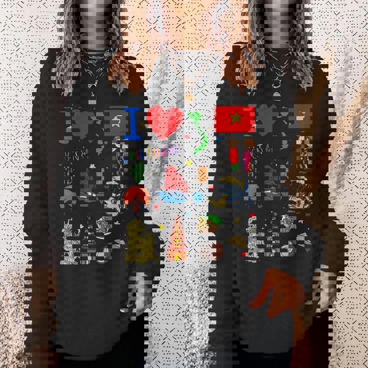 I Loveietnam手描き ベトナムのランドマーク、旗、地図 スウェットシャツ 彼女への贈り物