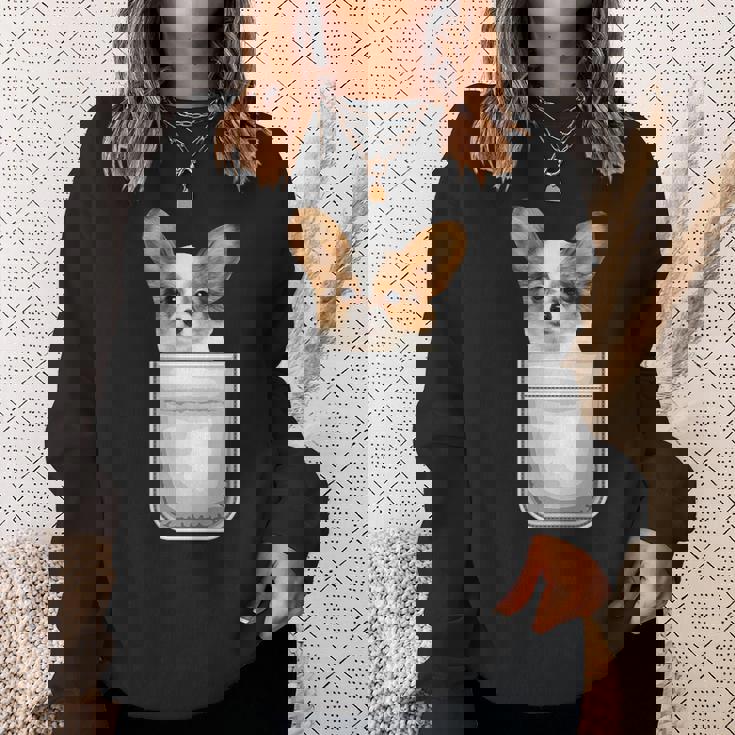 Papillon パピヨン 子犬 ポケットの中の犬 スウェットシャツ 彼女への贈り物