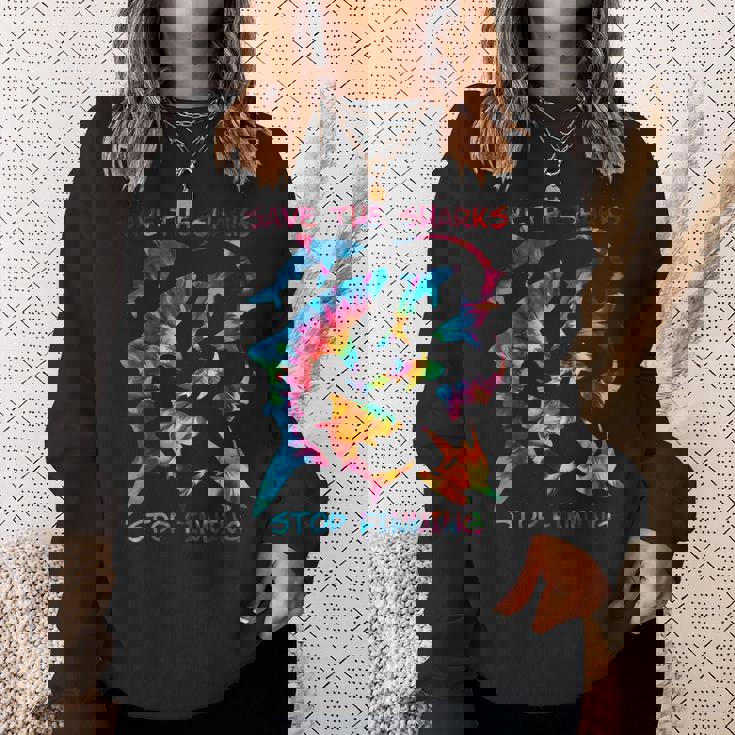 Stop Finning ジンベエザメ シュモクザメサメの種類タイダイ スウェットシャツ 彼女への贈り物