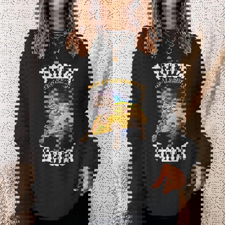 Tacocatpeled Backward シャツ シンコ・デ・マヨ 猫 タコス好き スウェットシャツ 彼女への贈り物