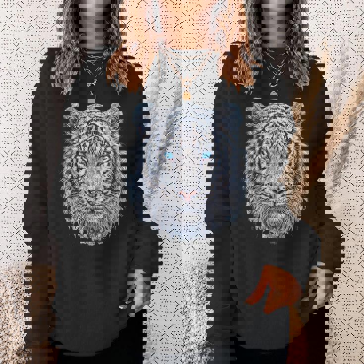 Tiger Lover 青い目の動物 ホワイトタイガー スウェットシャツ 彼女への贈り物