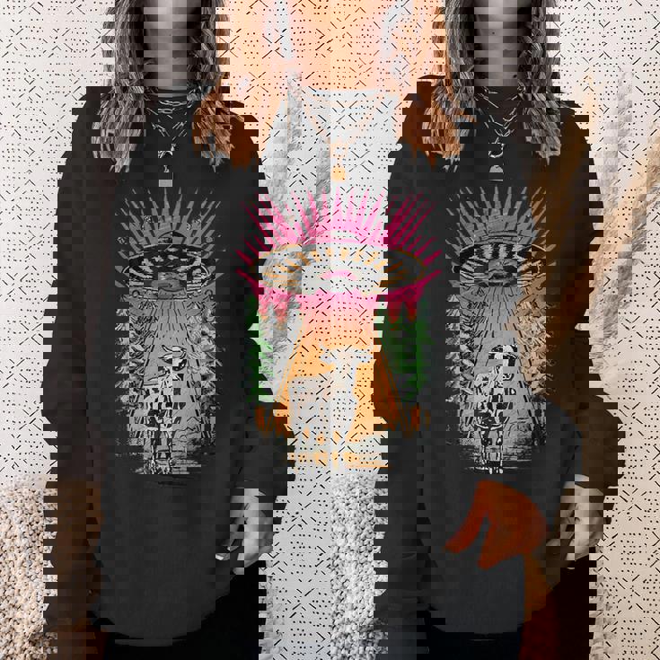 Ufo 牛 誘拐 面白い ヴィンテージ レトロ エイリアン 超常現象 スウェットシャツ 彼女への贈り物