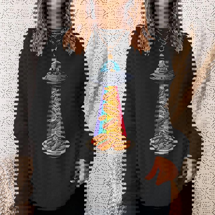 Ufo 誘拐ホットドッグ ムーンデー エイリアン 空飛ぶ円盤 ソーセージ スウェットシャツ 彼女への贈り物