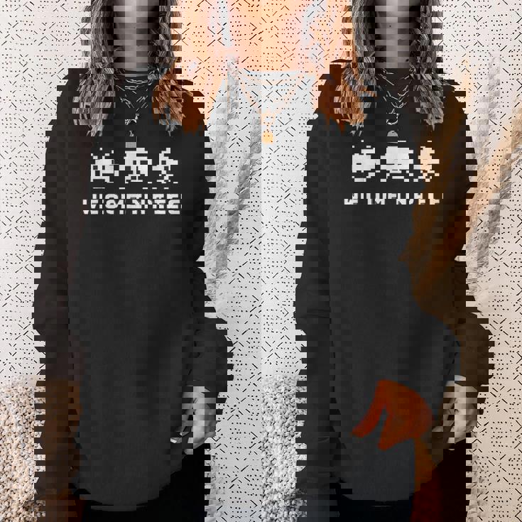 We Come In Piece レトロゲーム 90年代アーケードゲームピクセルアート スウェットシャツ 彼女への贈り物