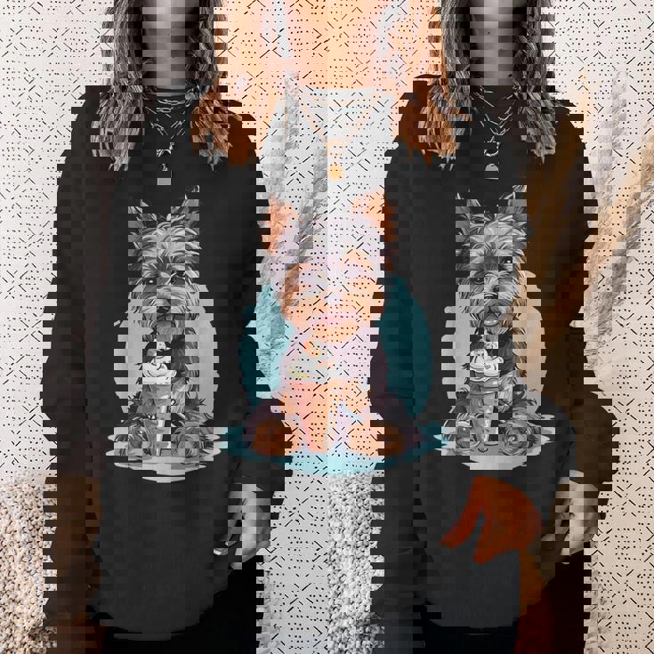 Yorkie Dog アニメ アイスクリームを食べる 夏 かわいい スウェットシャツ 彼女への贈り物