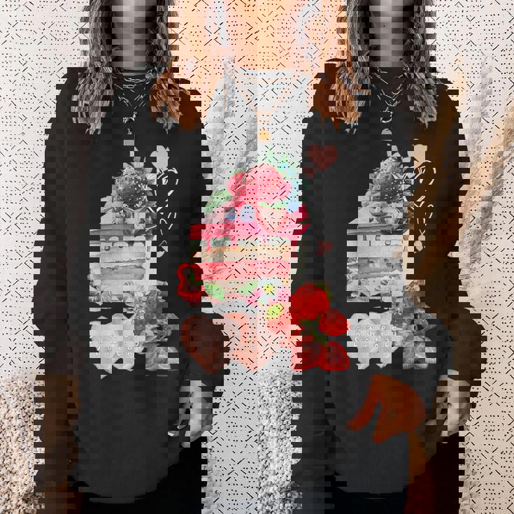 いちご ショートケーキ スイーツ デザート かわいい 春 お菓子、おしゃれ、パティシエ、ハート、カジュアル スウェットシャツ 彼女への贈り物