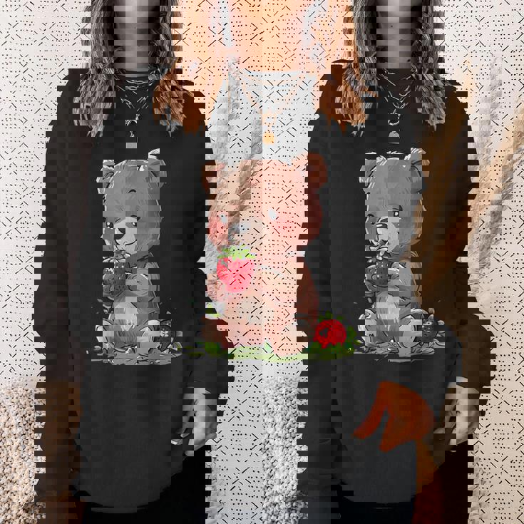 いちごくま かわいい くま 作品 描画 いちご フルーツ スウェットシャツ 彼女への贈り物