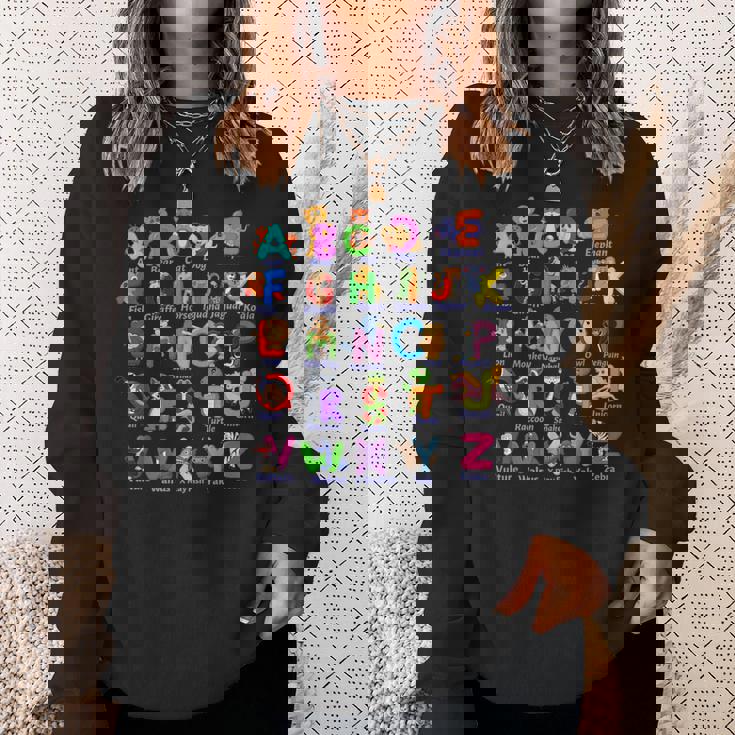 おもしろアルファベット動物新学期abc学習ギフト スウェットシャツ 彼女への贈り物