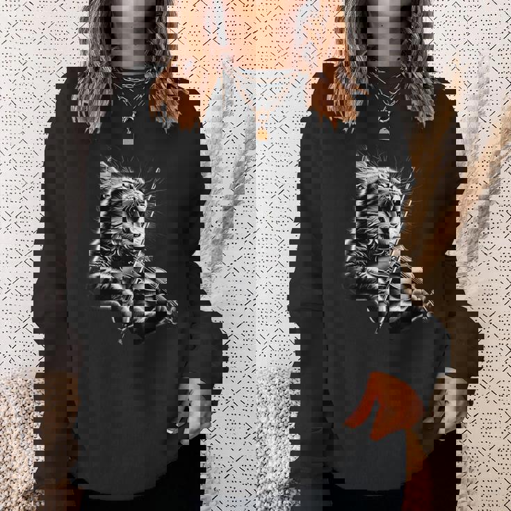 おもしろオーケストラ ミュージシャン バイオリニスト ロックキャット 演奏 バイオリン スウェットシャツ 彼女への贈り物