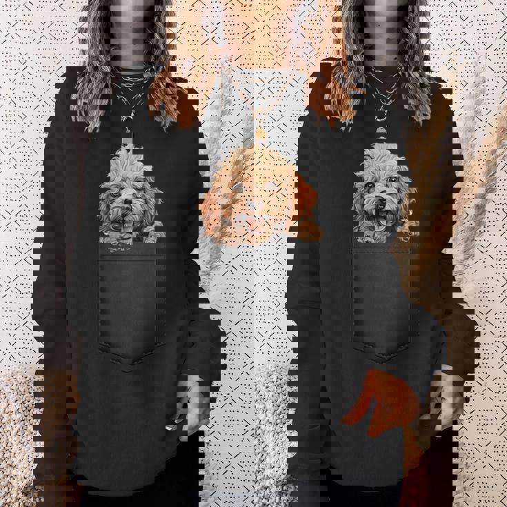 おもしろトイプードル 子犬 ポケットに入れたかわいいペット愛好家 スウェットシャツ 彼女への贈り物