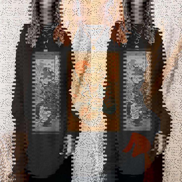 おもしろ寿司 侍猫 道場 夕日 浮世絵 漫画 漢字アート スウェットシャツ 彼女への贈り物