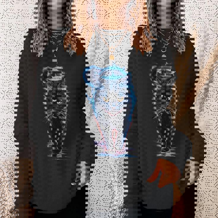 おもしろ猫 稲妻 黒猫 スウェットシャツ 彼女への贈り物