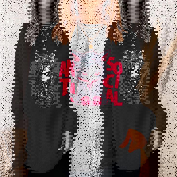 かわいい アニメ ゴシック 猫 ちび反社会的 メンヘラ グランジ スウェットシャツ 彼女への贈り物