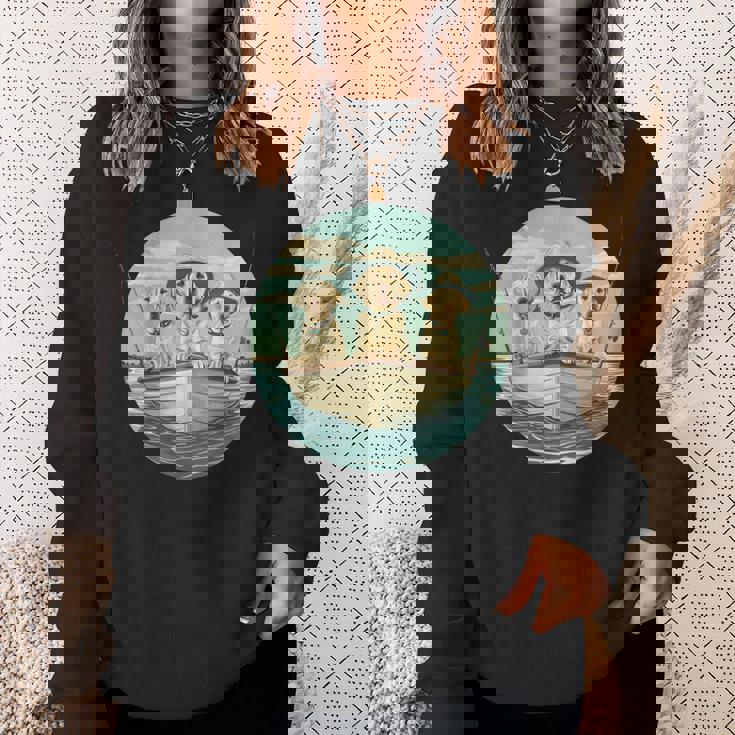 かわいい イエロー ラブラドールレトリバー 犬 釣り ボート 湖 犬 スウェットシャツ 彼女への贈り物