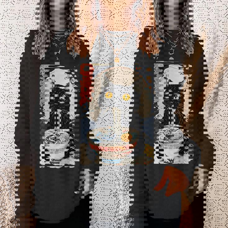 かわいい 猫 食べる ラーメン 麺 面白い アニメ スウェットシャツ 彼女への贈り物