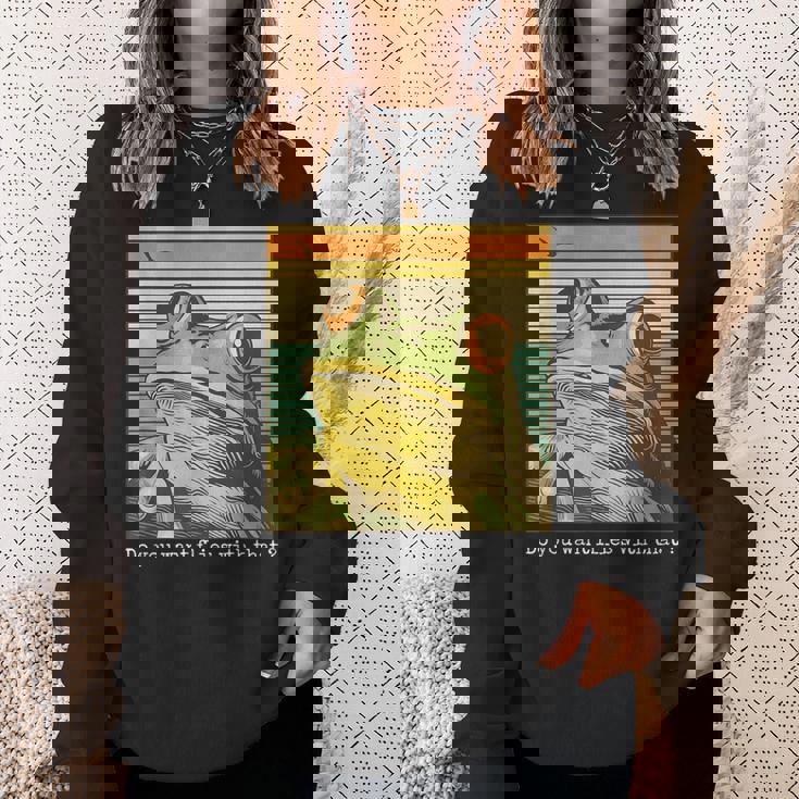 かわいい 面白い レトロ カエル スウェットシャツ 彼女への贈り物