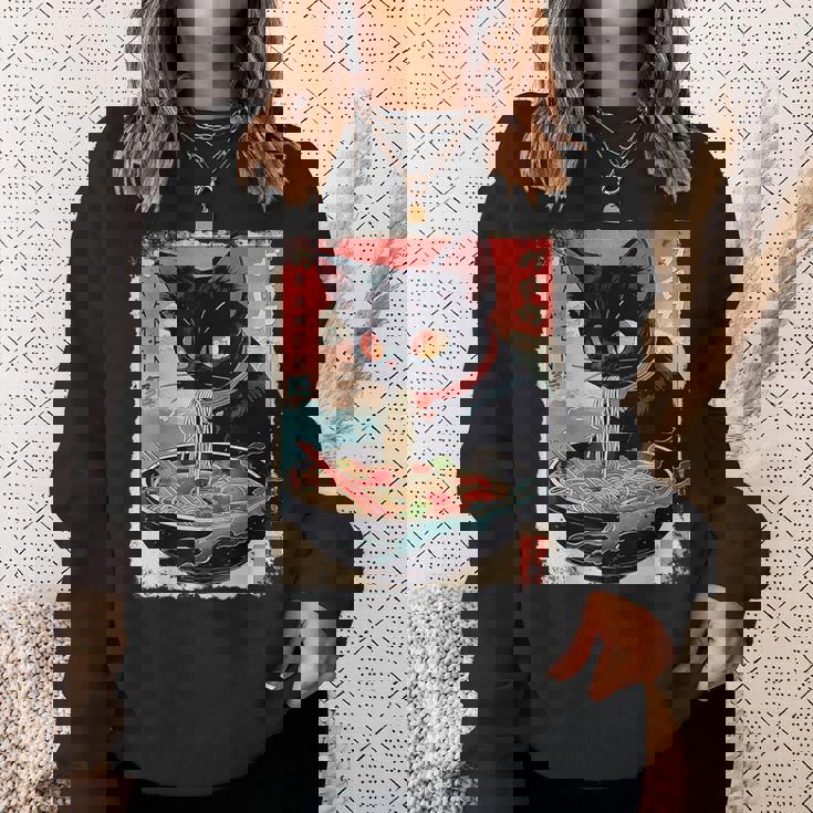 かわいい 黒猫 ラブ ラーメン カワイイ ねこ アニメ 日本語 スウェットシャツ 彼女への贈り物