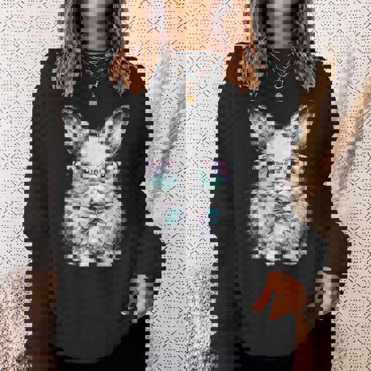 かわいいエステティックイースターボウタイバニーウサギメガネ付き スウェットシャツ 彼女への贈り物