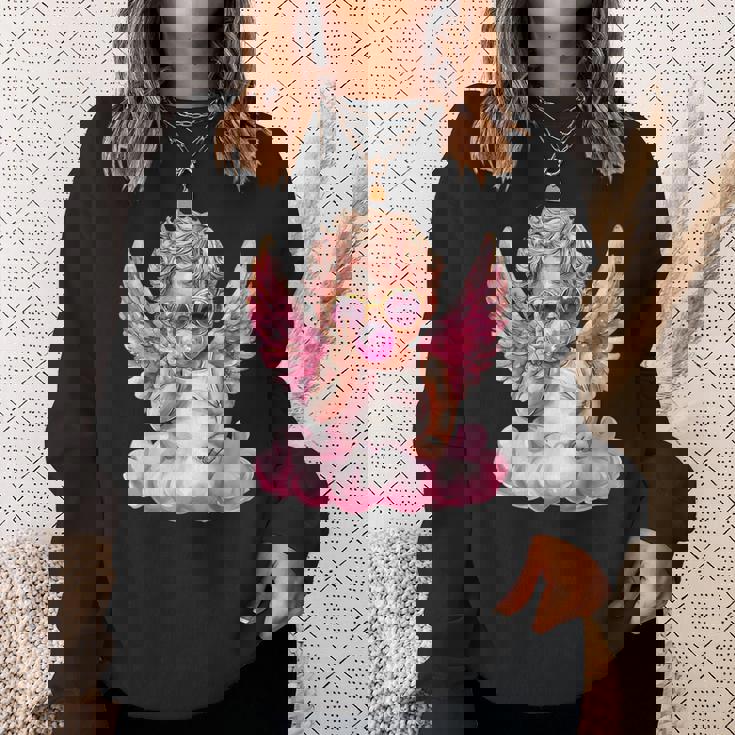 かわいいキューピッド吹くバブルガムサングラスバレンタインデー。 スウェットシャツ 彼女への贈り物