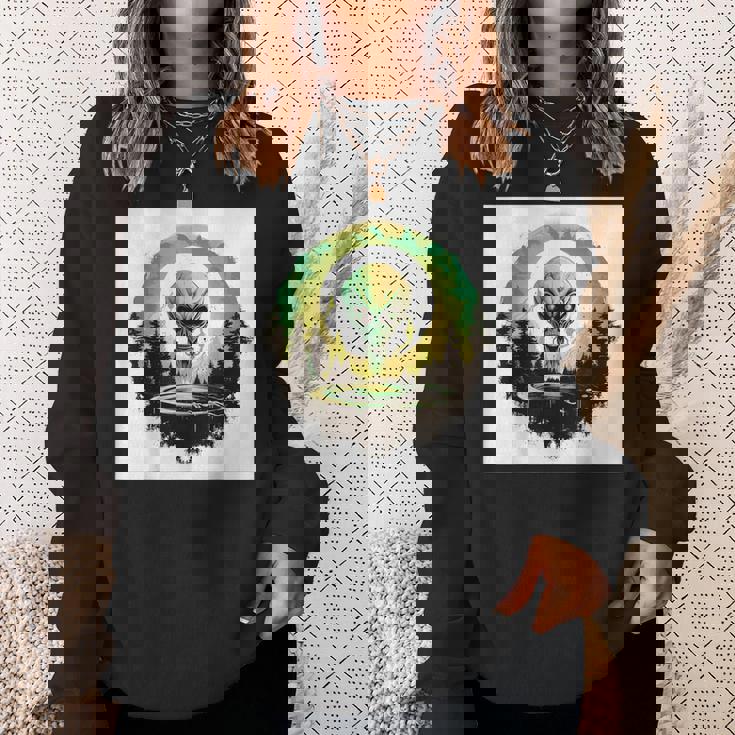 かわいいグリーンエイリアンヘッドufoスペースフェイス スウェットシャツ 彼女への贈り物