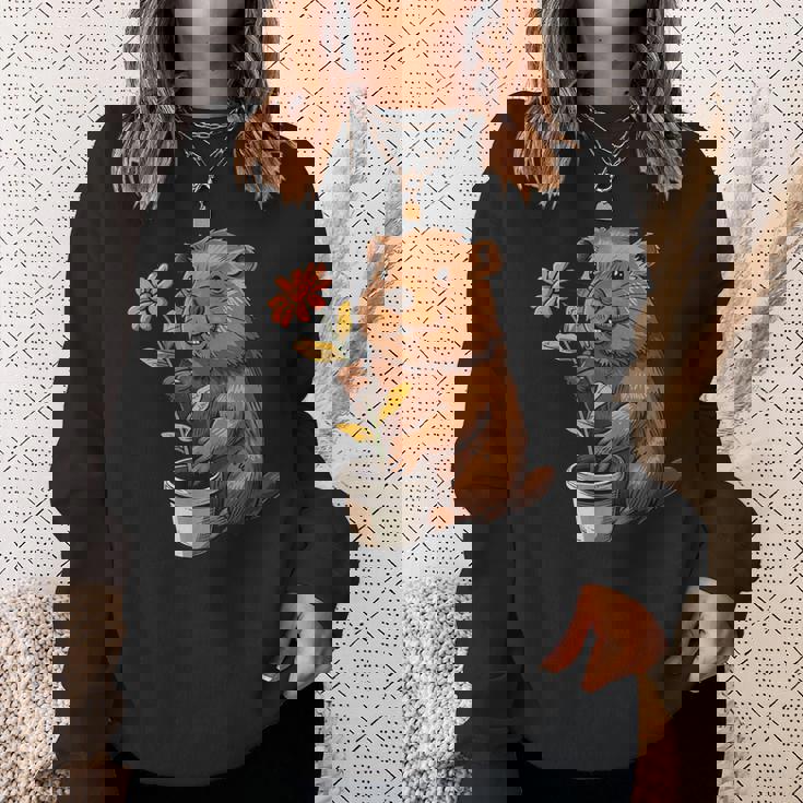 かわいいコスチューム愛好家のための鉢植えのハッピービーバー スウェットシャツ 彼女への贈り物