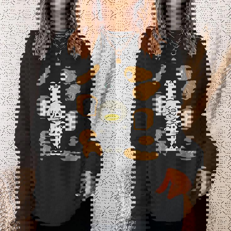 かわいいコックさん パン屋さん編 鳥 フランスパン クロワッサン チョコレートコルネ 食パン 料理 おいしい おもしろ スウェットシャツ 彼女への贈り物