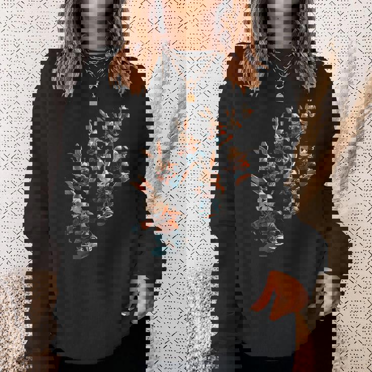 かわいいスノーボードウサギの漫画アート スウェットシャツ 彼女への贈り物