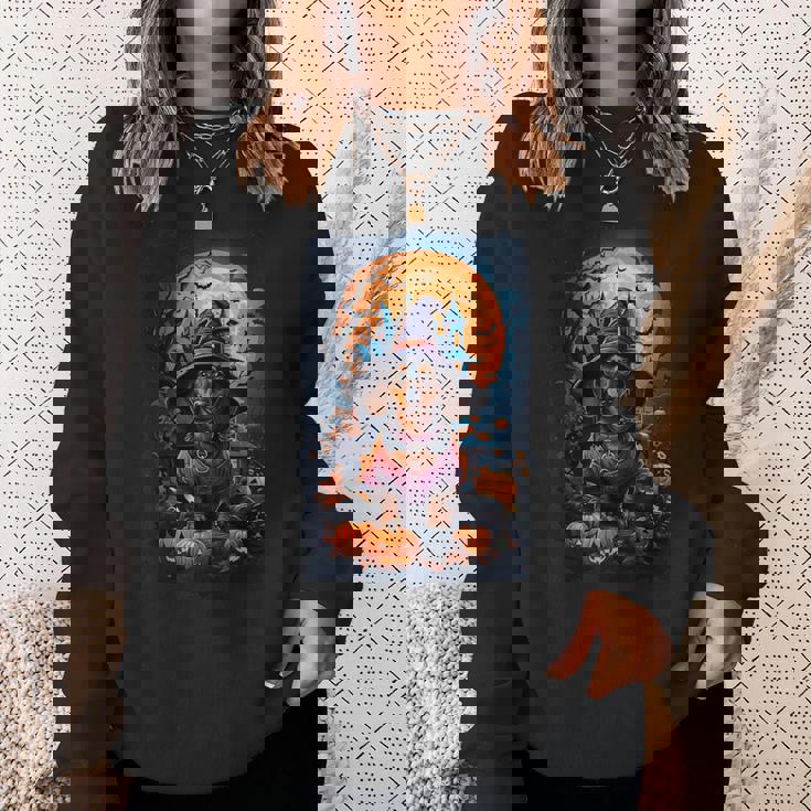 かわいいダックスフントと不気味なお化け屋敷のハロウィンコスチューム スウェットシャツ 彼女への贈り物