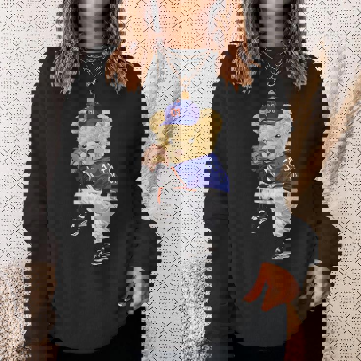 かわいいテディベア 野球ジャグ スウェットシャツ スウェットシャツ 彼女への贈り物