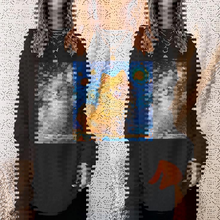 かわいいポメラニアン犬 星月夜 ヴィンセント・ヴァン・ゴッホ絵画 スウェットシャツ 彼女への贈り物