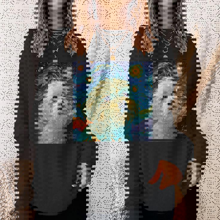 かわいいマルチーズドッグ 星月夜 ヴィンセント・ヴァン・ゴッホ絵画 スウェットシャツ 彼女への贈り物