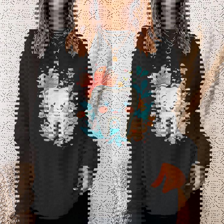 かわいい歯と花iキッズ歯 スウェットシャツ 彼女への贈り物