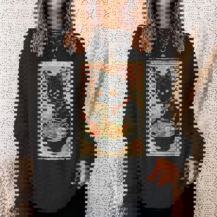 かわいい猫とラーメン麺 日本のアニメ漫画 スウェットシャツ 彼女への贈り物