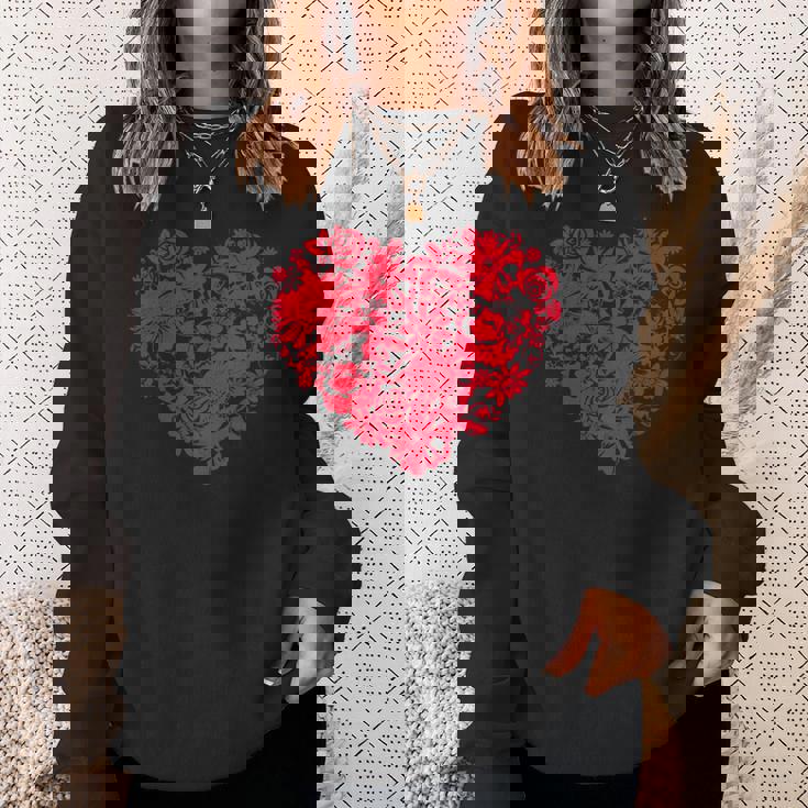 かわいい花赤いハート花のバレンタインデーの愛 スウェットシャツ 彼女への贈り物