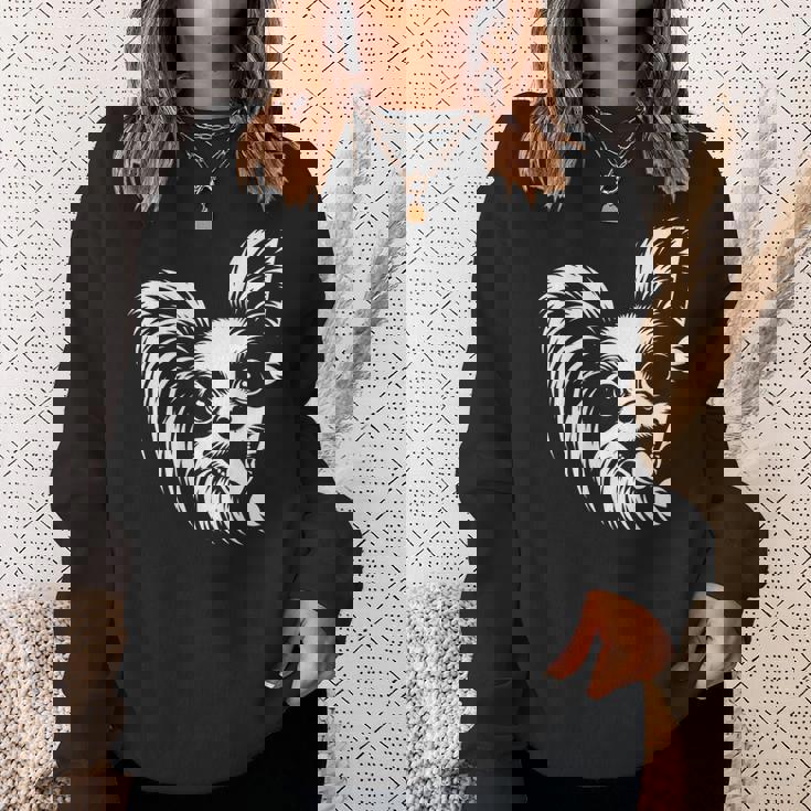 かわいい覗くパピヨン犬のグラフィック デザイン スウェットシャツ 彼女への贈り物