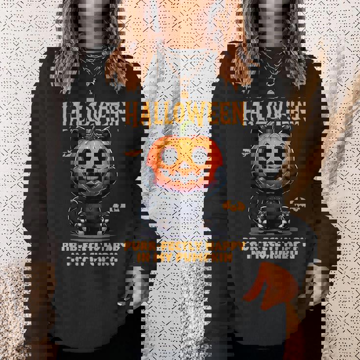 かわいい黒猫ハロウィン衣装カボチャデザインマスク面白い スウェットシャツ 彼女への贈り物