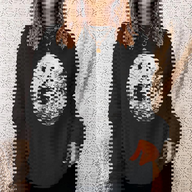 たこ焼き パンダ 水墨画 日本食 大阪 おもしろ 和風 動物 スウェットシャツ 彼女への贈り物